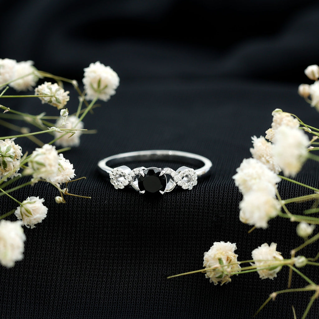 0.45 Carat Black Onyx and Diamond Criss Cross Engagement Ring