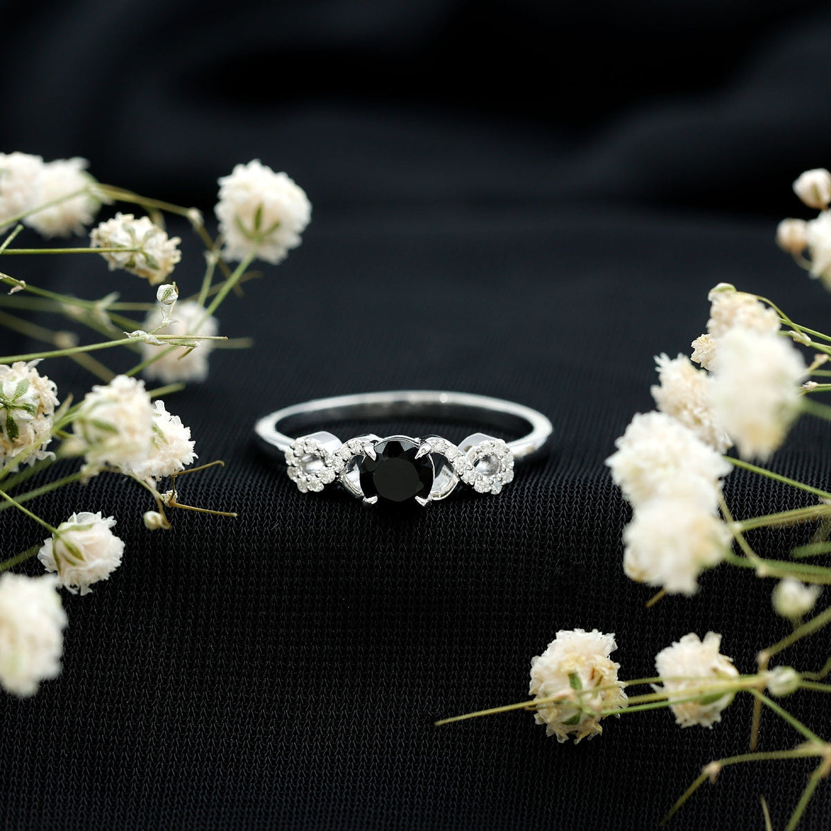 0.45 Carat Black Onyx and Diamond Criss Cross Engagement Ring