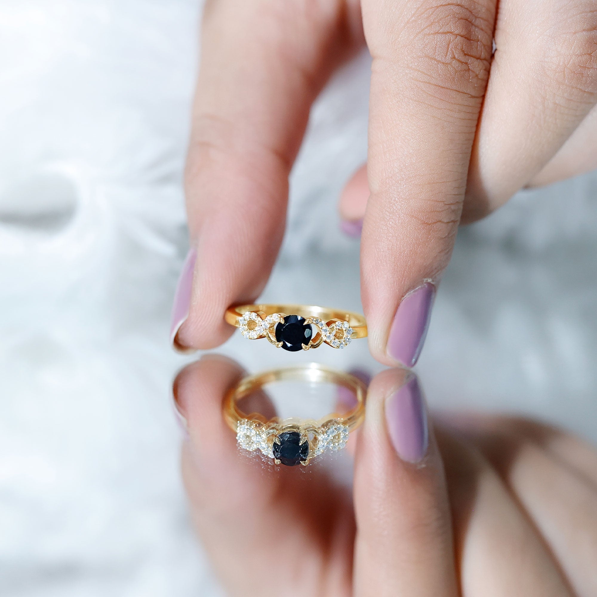 0.45 Carat Black Onyx and Diamond Criss Cross Engagement Ring