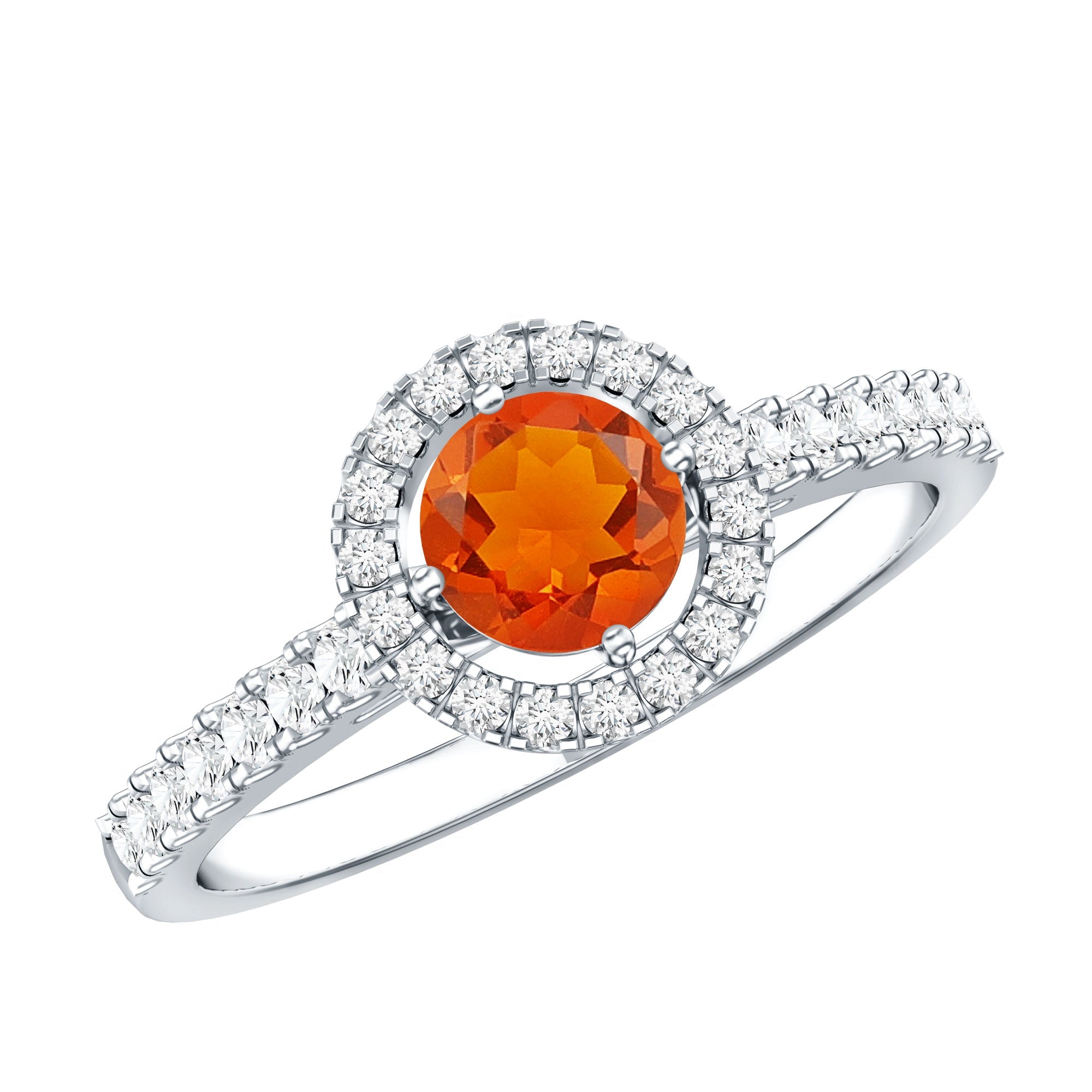 0.45 Carat Real Fire Opal and Diamond Halo Engagement Ring