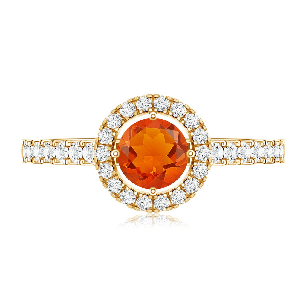 0.45 Carat Real Fire Opal and Diamond Halo Engagement Ring