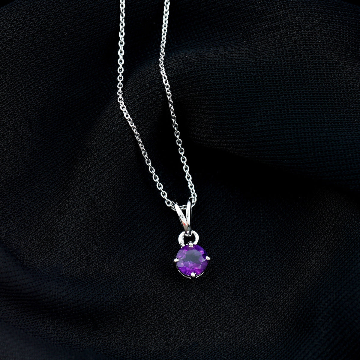 0.45 CT Round Amethyst Solitaire Pendant with Rabbit Ear Bail