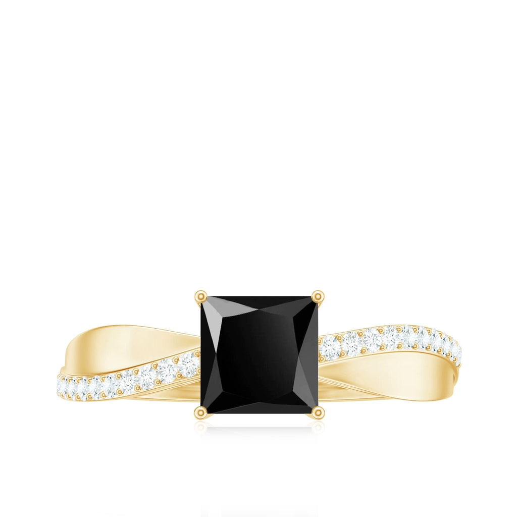 0.5 Carat Princess Cut Black Onyx Solitaire Engagement Ring with Diamond