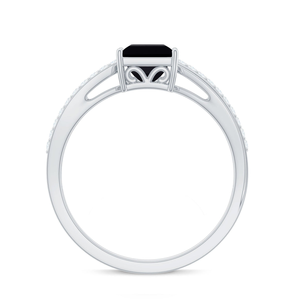 0.5 Carat Princess Cut Black Onyx Solitaire Engagement Ring with Diamond