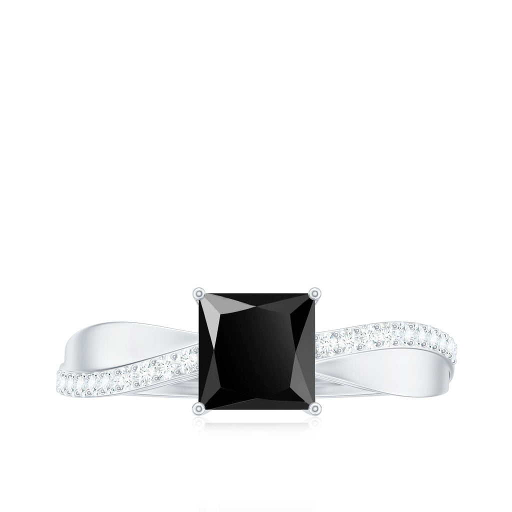 0.5 Carat Princess Cut Black Onyx Solitaire Engagement Ring with Diamond