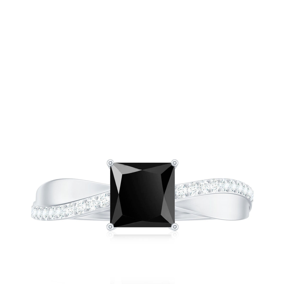 0.5 Carat Princess Cut Black Onyx Solitaire Engagement Ring with Diamond