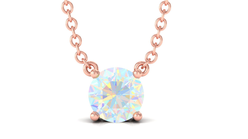 0.5 Carat Round Shape Ethiopian Opal Solitaire Necklace in Prong Setting