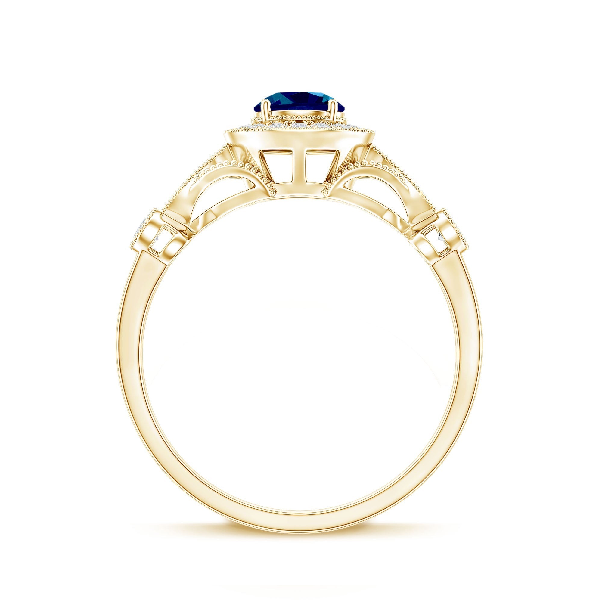 0.6 Carat London Blue Topaz Antique Engagement Ring with Diamond Halo