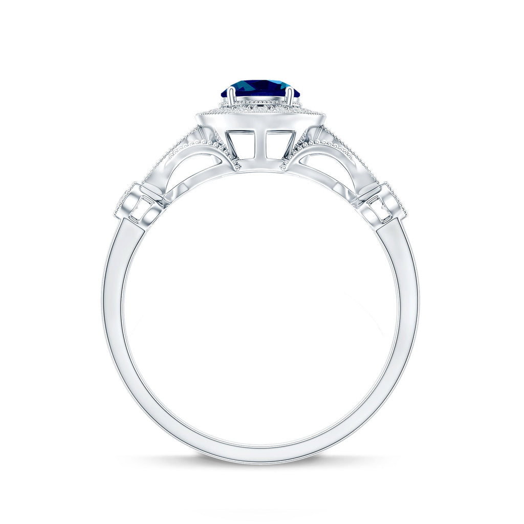 0.6 Carat London Blue Topaz Antique Engagement Ring with Diamond Halo