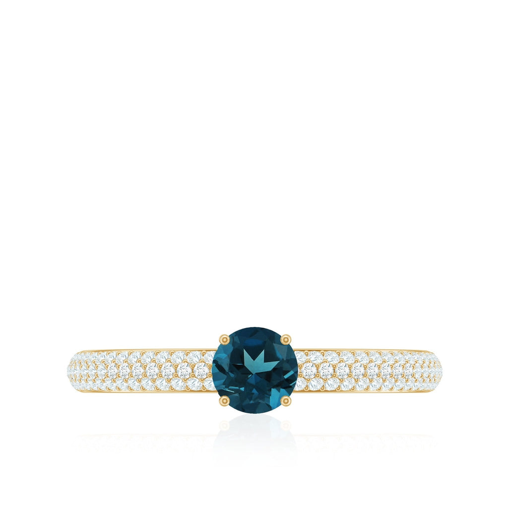 0.6 Carat London Blue Topaz Solitaire Promise Ring with Diamond