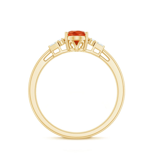 0.6 Carat Natural Oval Cut Fire Opal Classic Engagement Ring with Diamond
