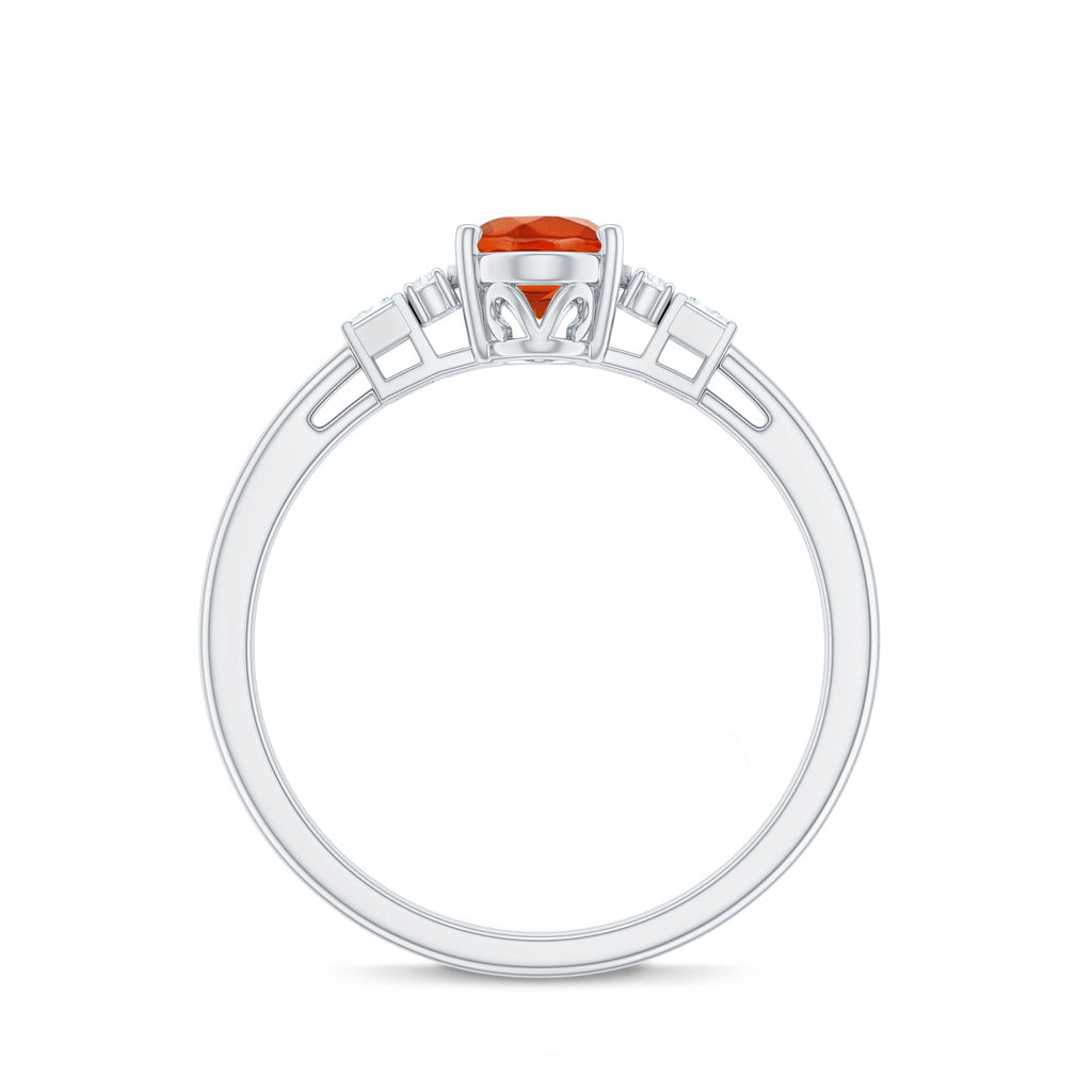 0.6 Carat Natural Oval Cut Fire Opal Classic Engagement Ring with Diamond