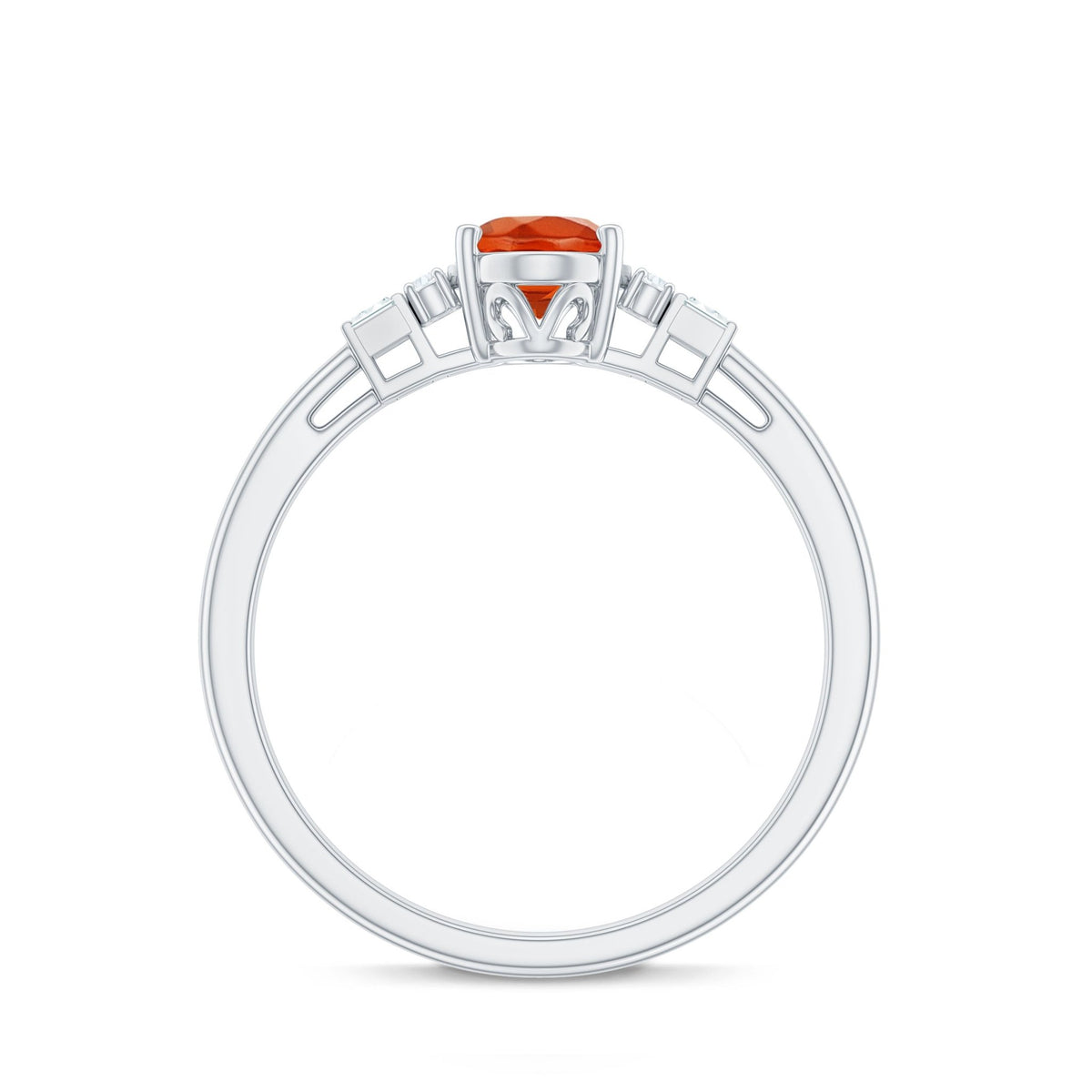 0.6 Carat Natural Oval Cut Fire Opal Classic Engagement Ring with Diamond
