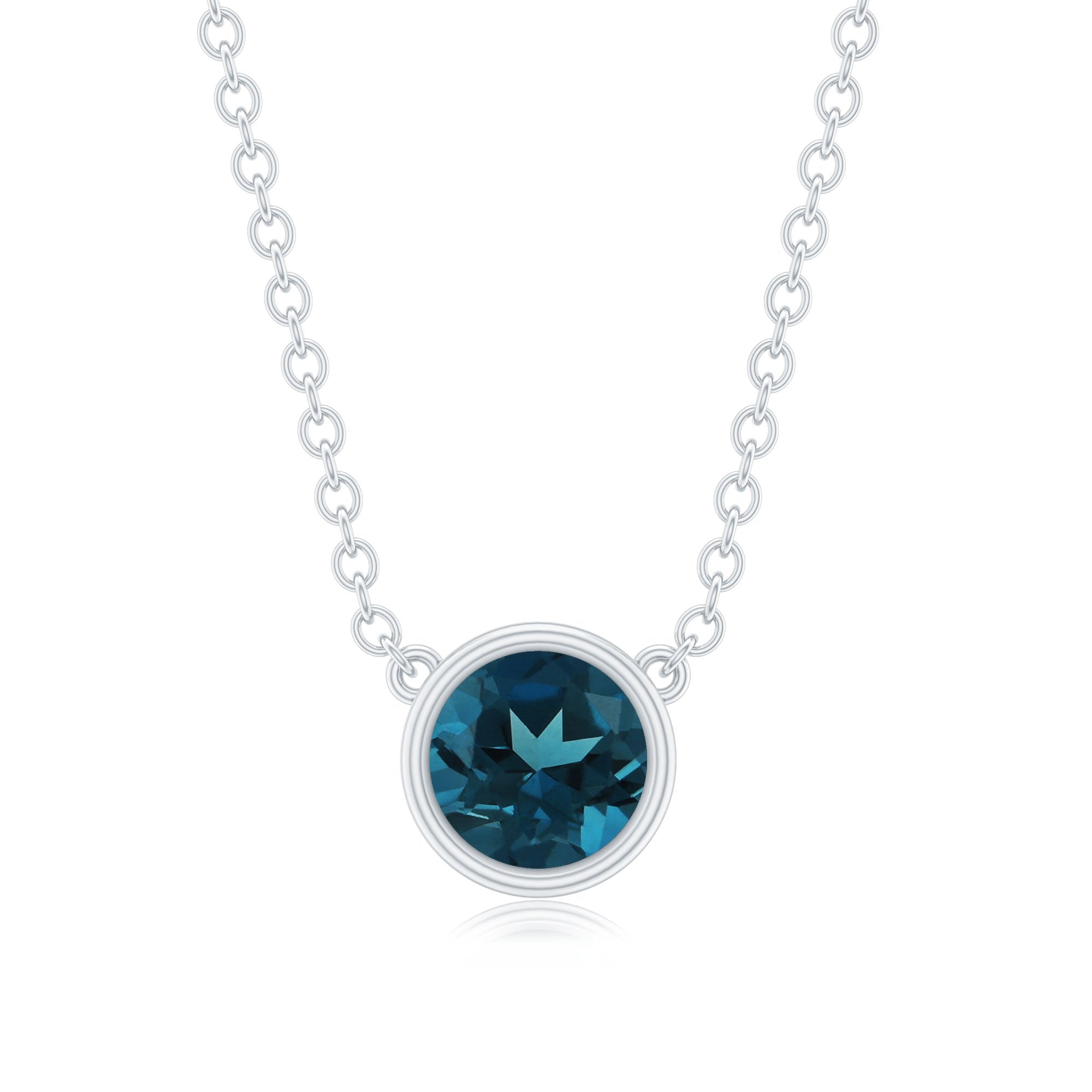 0.6 Carat Round London Blue Topaz Solitaire Necklace in Bezel Setting