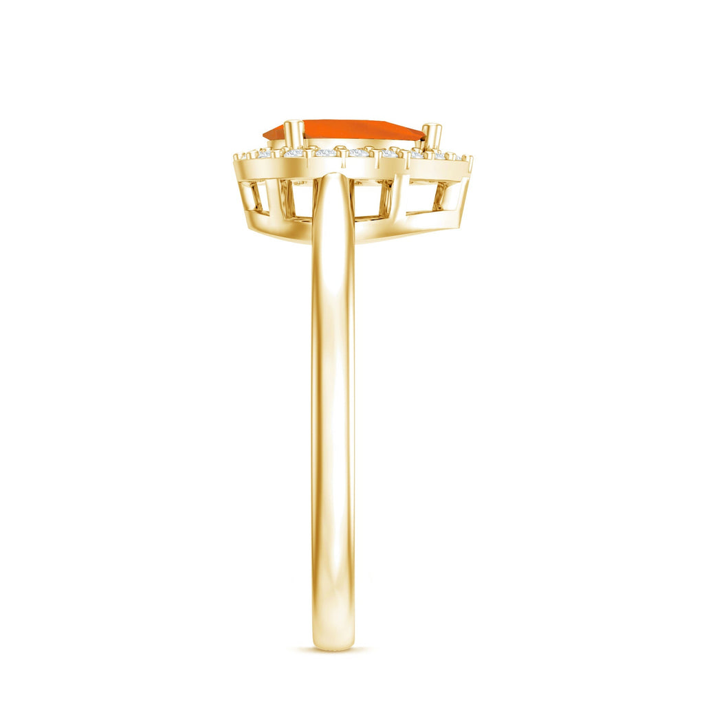 0.6 Carat Teardrop Fire Opal Ring with Diamond Halo