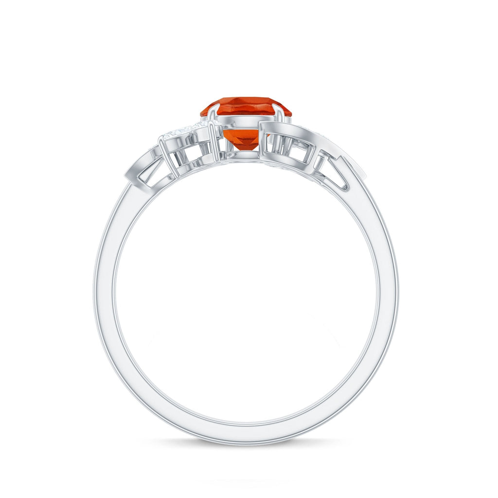 0.7 Carat Fire Opal Flower Engagement Ring with Diamond