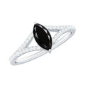 0.7 Carat Marquise Cut Black Onyx Engagement Ring with Diamond Split Shank