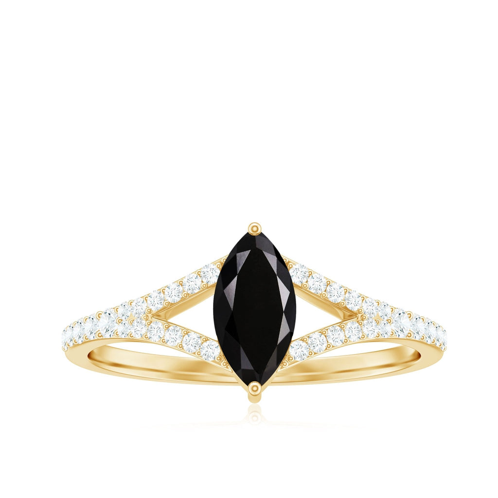 0.7 Carat Marquise Cut Black Onyx Engagement Ring with Diamond Split Shank