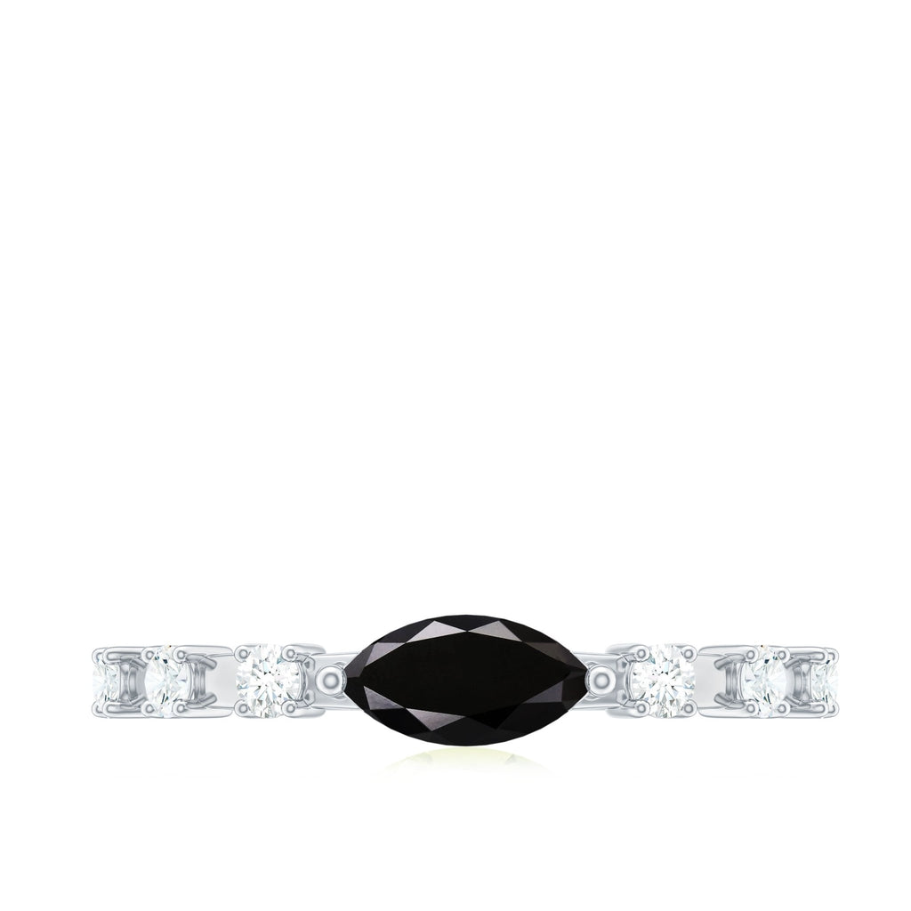 0.7 Carat Marquise Cut Black Onyx Minimal East West Ring with Diamond