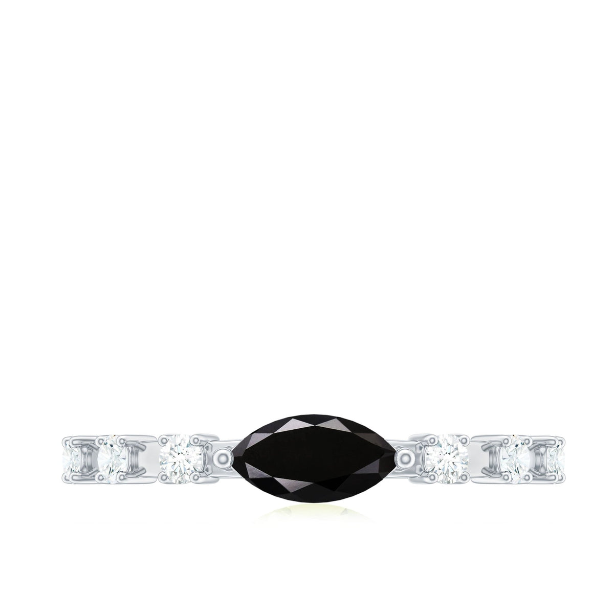 0.7 Carat Marquise Cut Black Onyx Minimal East West Ring with Diamond