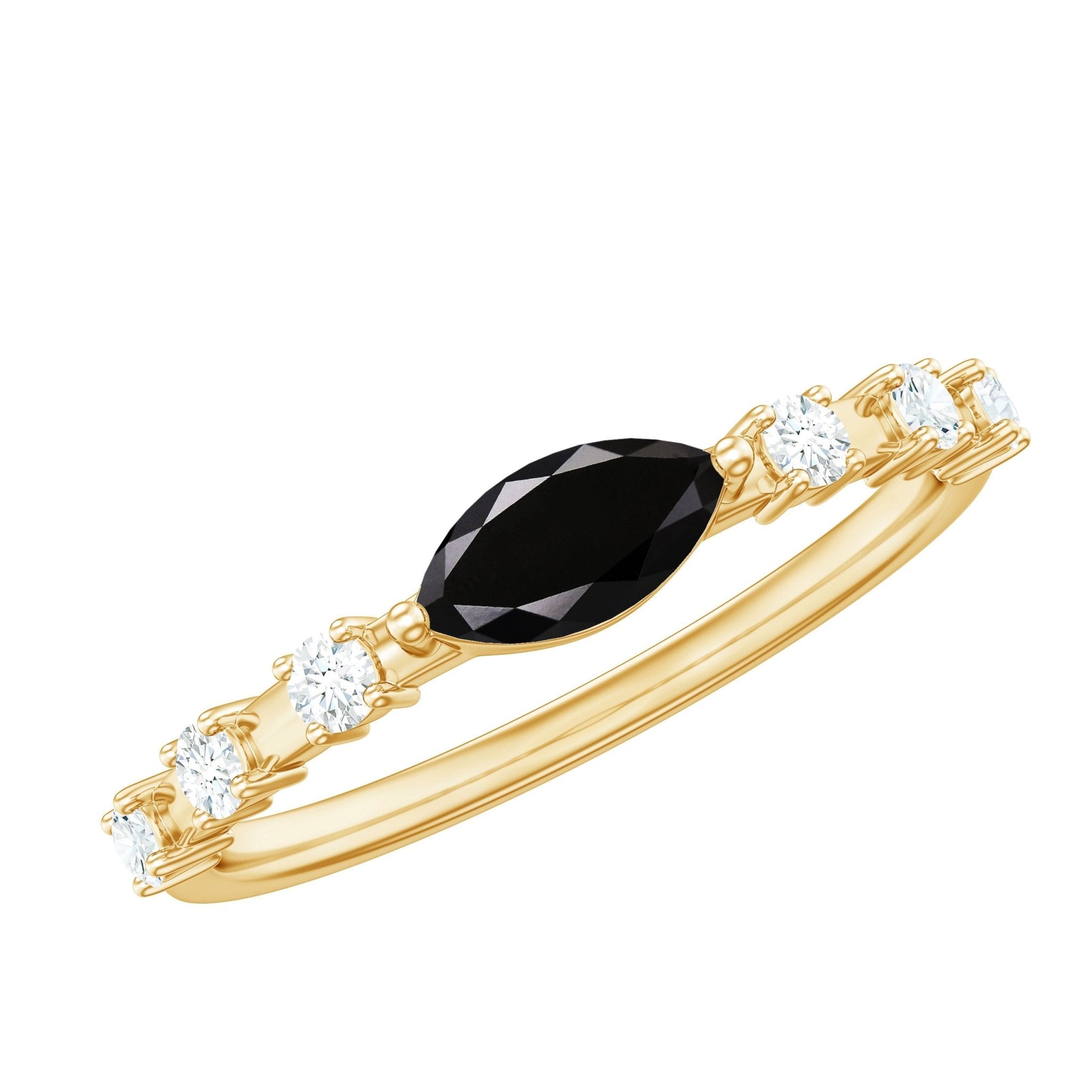 0.7 Carat Marquise Cut Black Onyx Minimal East West Ring with Diamond