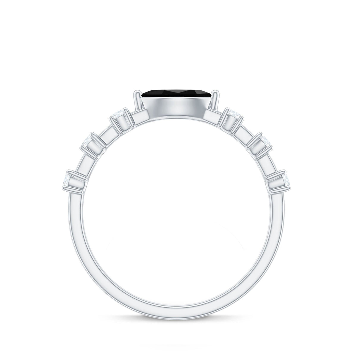 0.7 Carat Marquise Cut Black Onyx Minimal East West Ring with Diamond