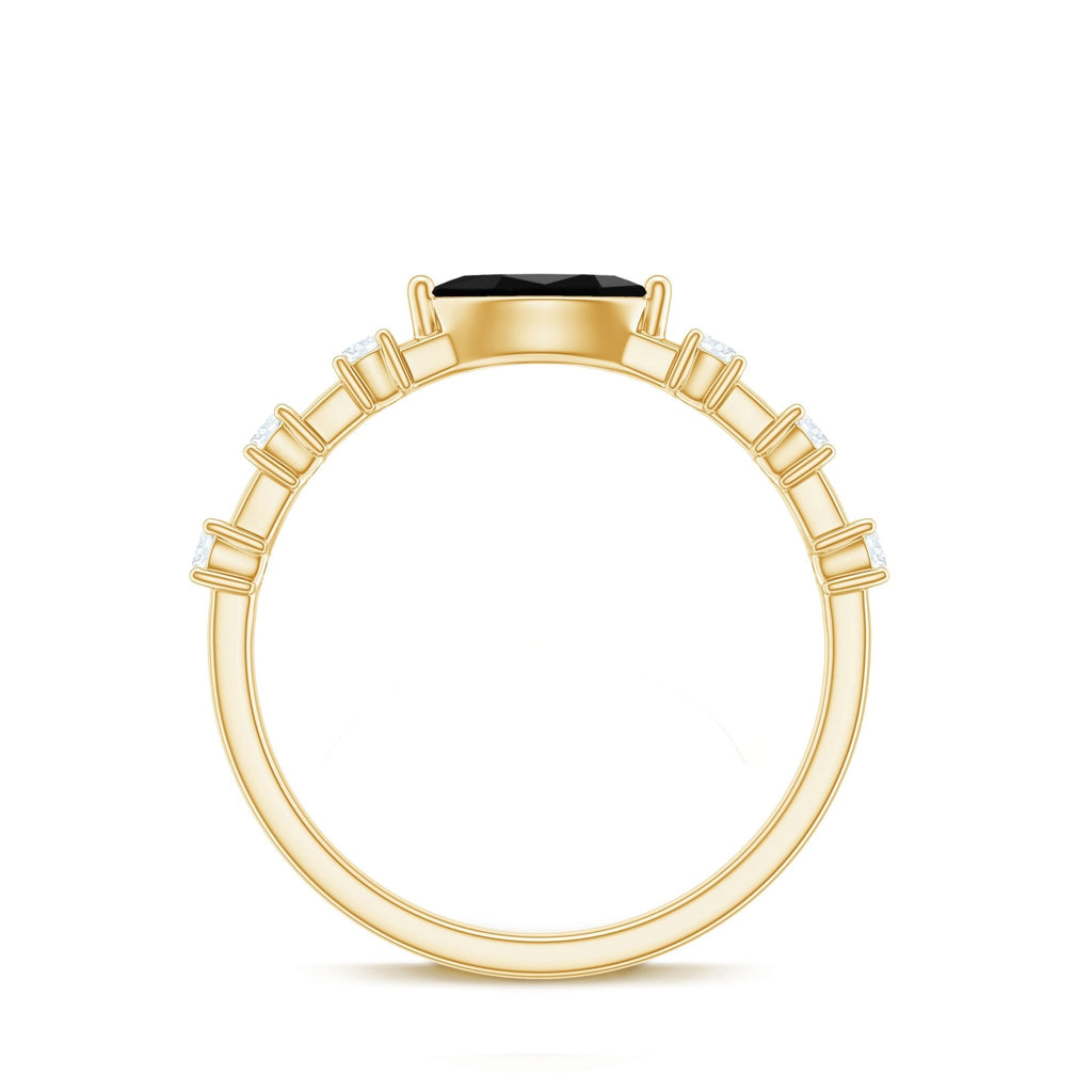 0.7 Carat Marquise Cut Black Onyx Minimal East West Ring with Diamond
