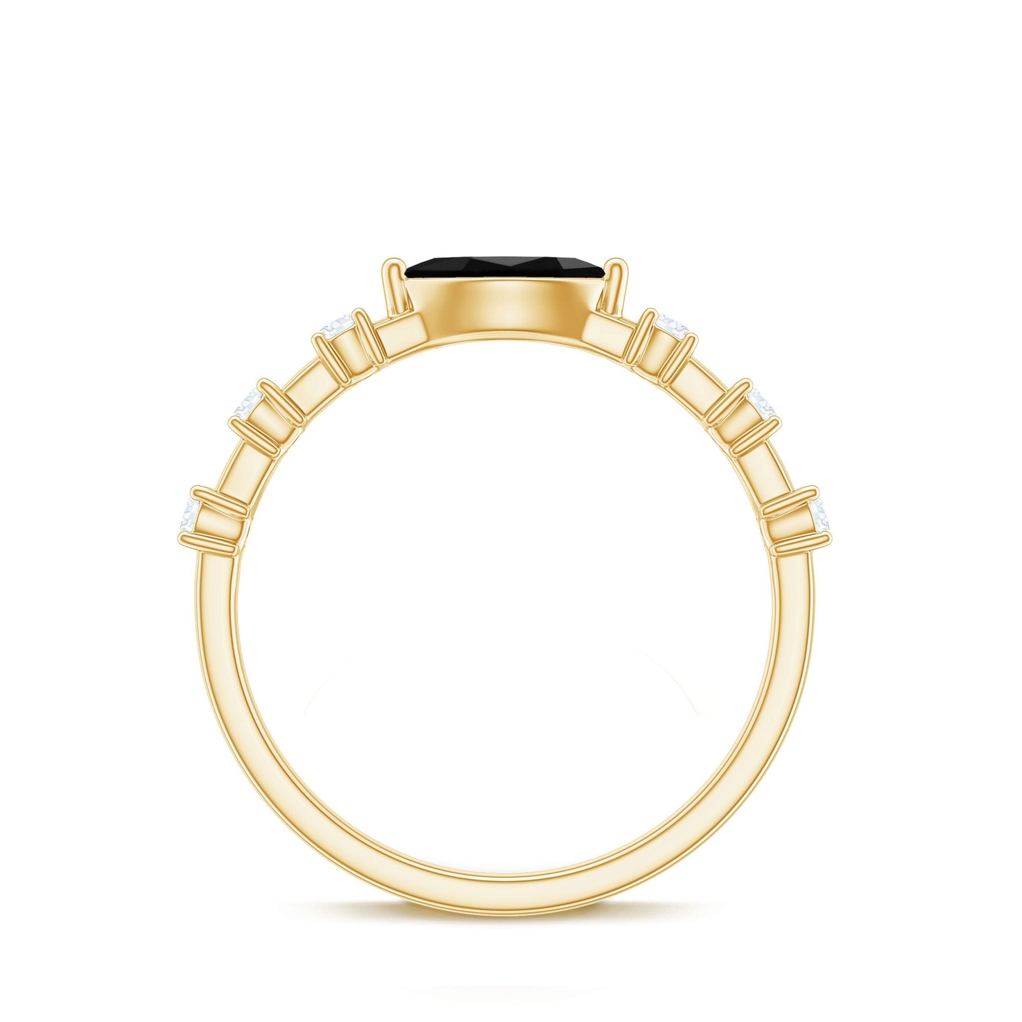 0.7 Carat Marquise Cut Black Onyx Minimal East West Ring with Diamond