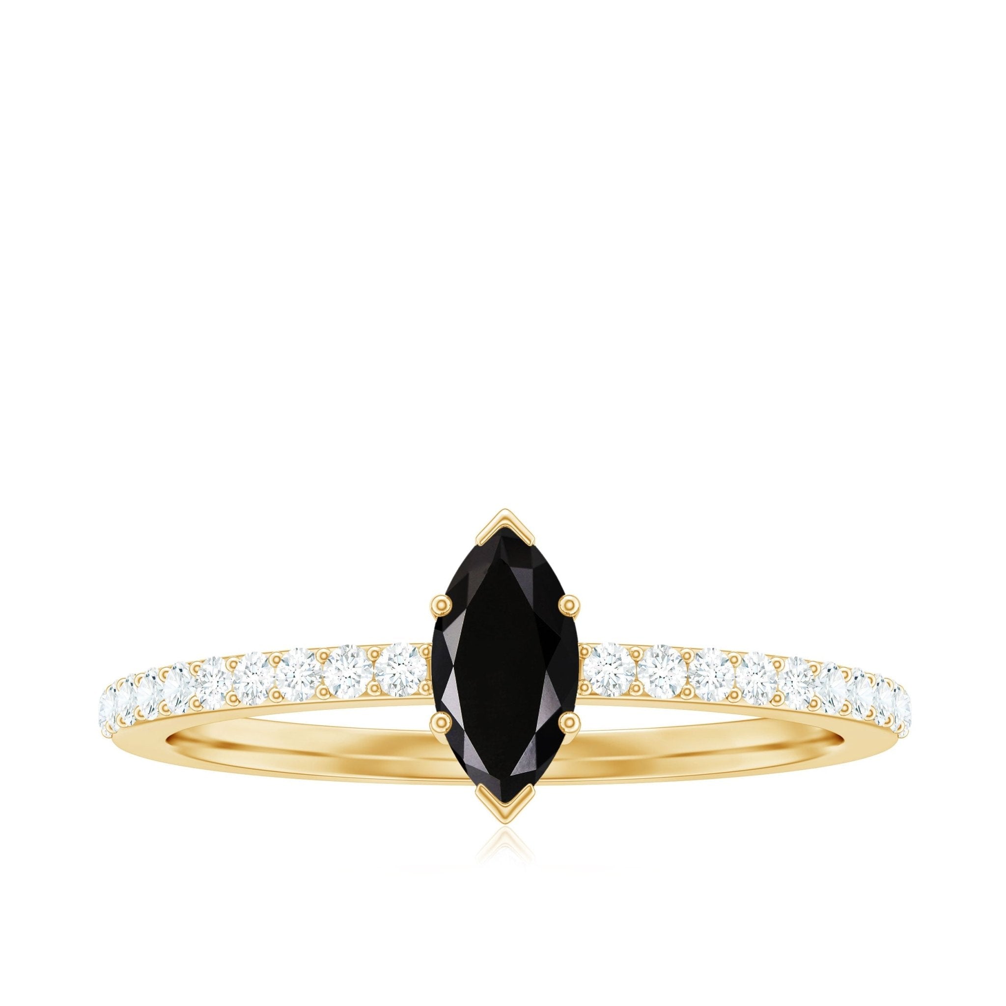 0.7 Carat Marquise Cut Black Onyx Minimal Promise Ring with Diamond