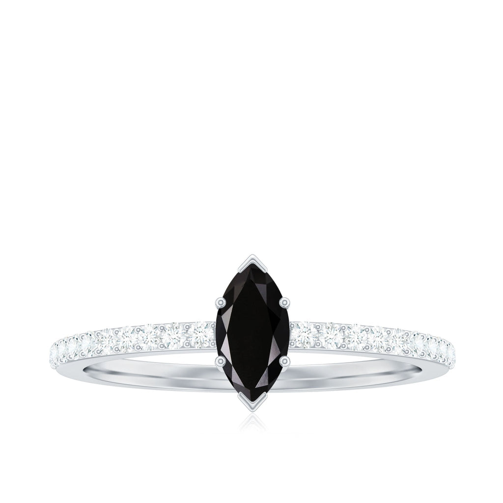 0.7 Carat Marquise Cut Black Onyx Minimal Promise Ring with Diamond