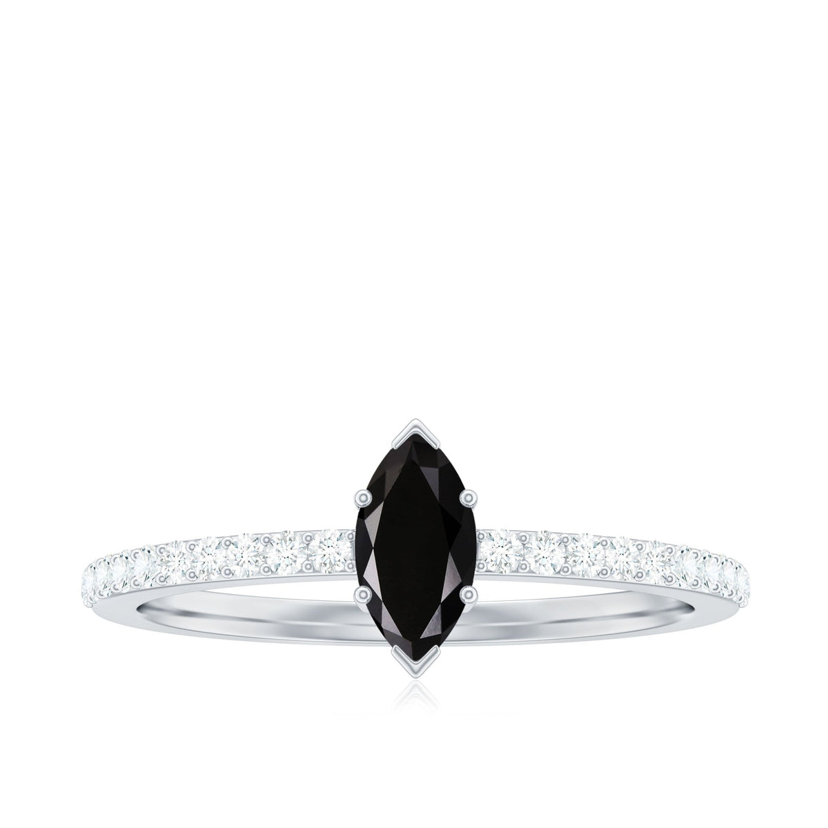 0.7 Carat Marquise Cut Black Onyx Minimal Promise Ring with Diamond