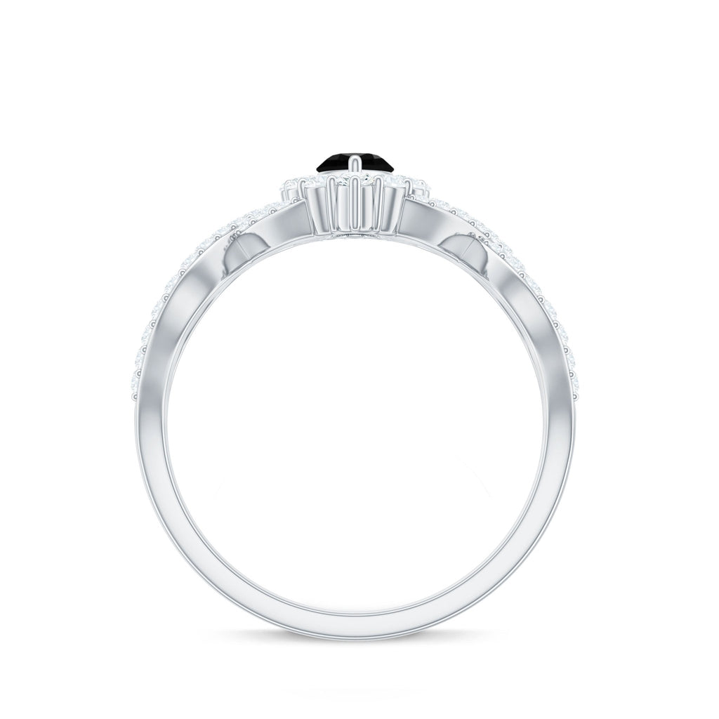 0.7 Carat Marquise Cut Black Onyx Statement Engagement Ring with Diamond Halo