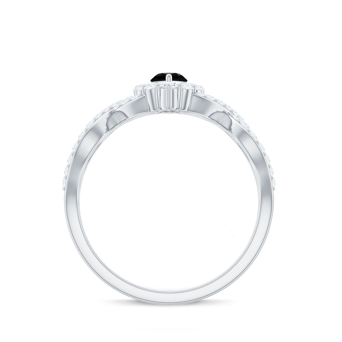 0.7 Carat Marquise Cut Black Onyx Statement Engagement Ring with Diamond Halo