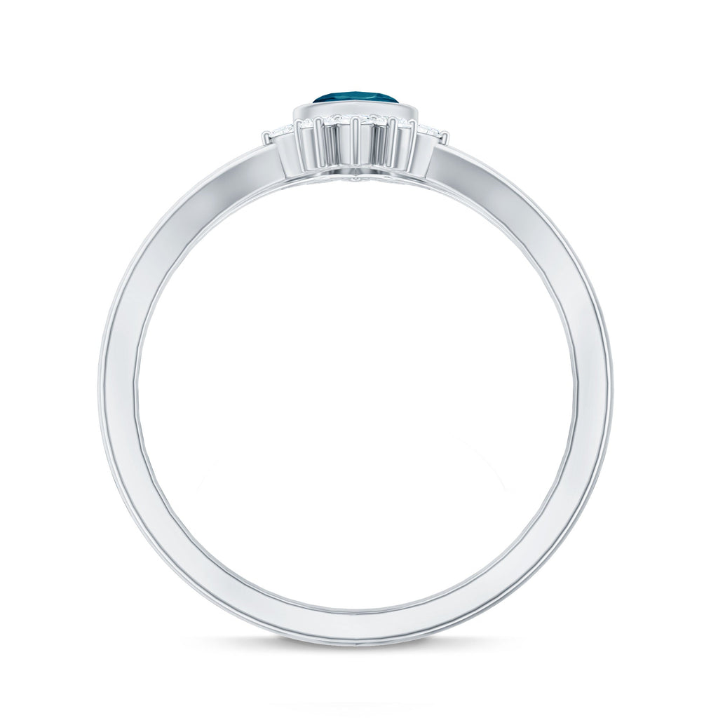 0.7 Carat Marquise Cut London Blue Topaz Cocktail Ring with Diamond