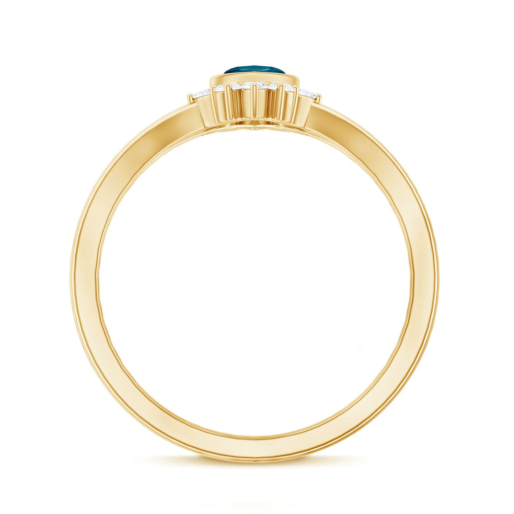 0.7 Carat Marquise Cut London Blue Topaz Cocktail Ring with Diamond