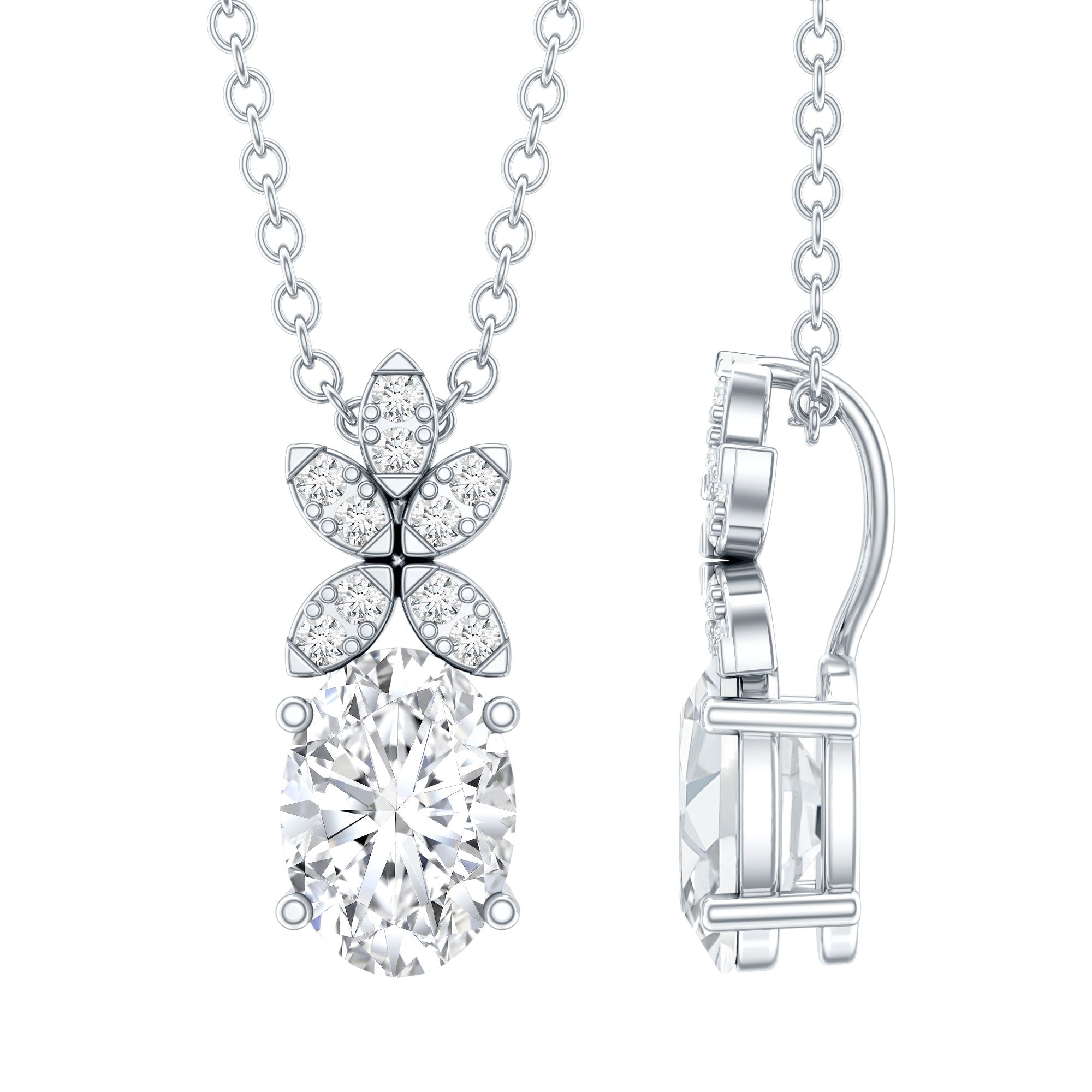 0.7 Carat Oval Shaped Lab Grown Diamond Flower Pendant