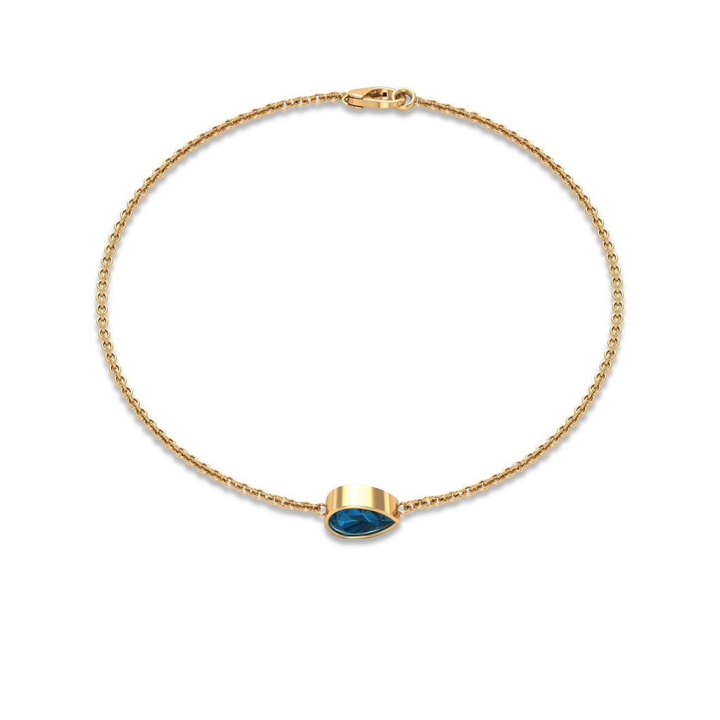 0.7 Carat Pear Cut London Blue Topaz Solitaire Chain Bracelet
