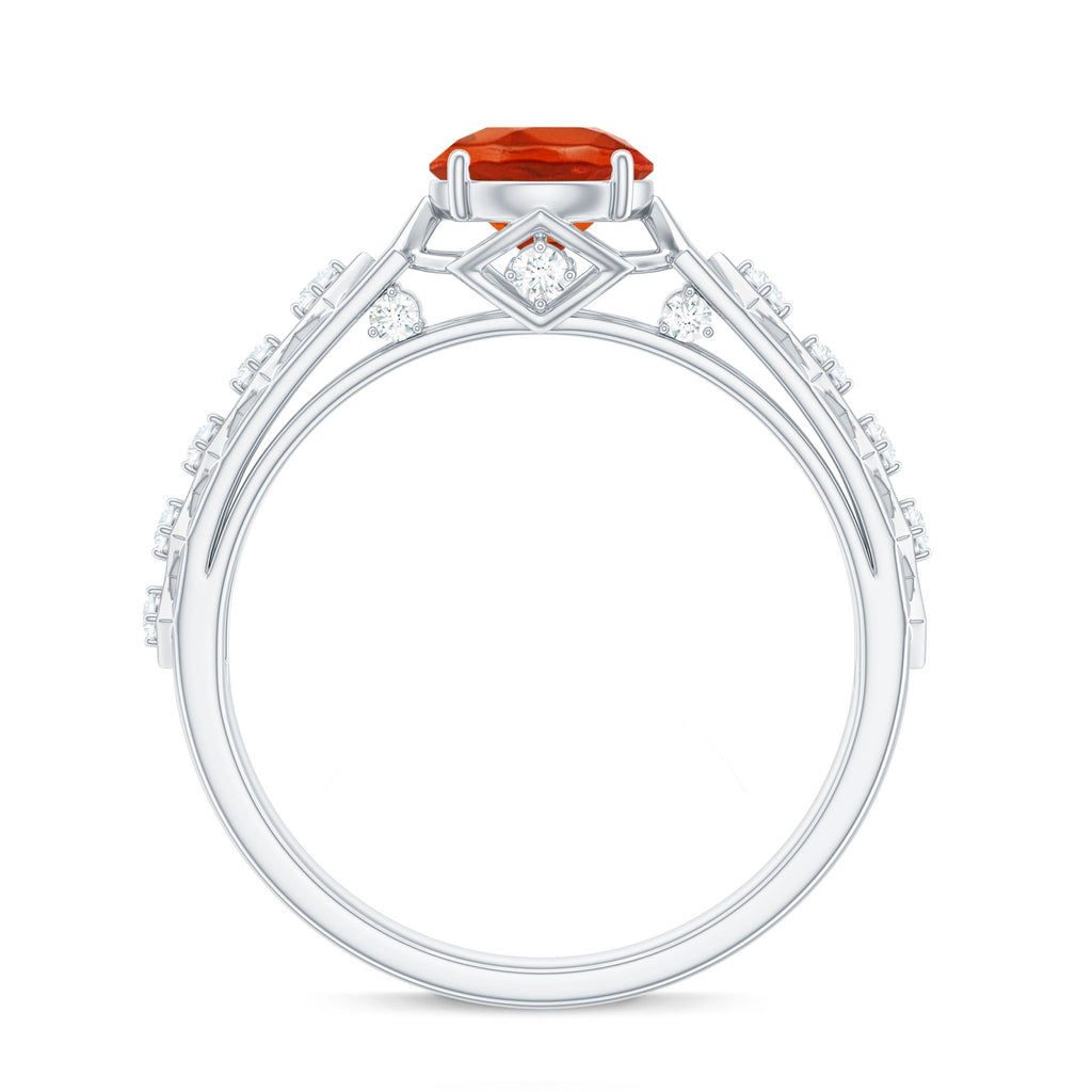 0.7 Carat Solitaire Fire Opal and Diamond Art Deco Engagement Ring