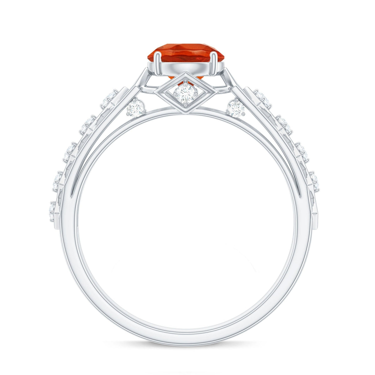 0.7 Carat Solitaire Fire Opal and Diamond Art Deco Engagement Ring