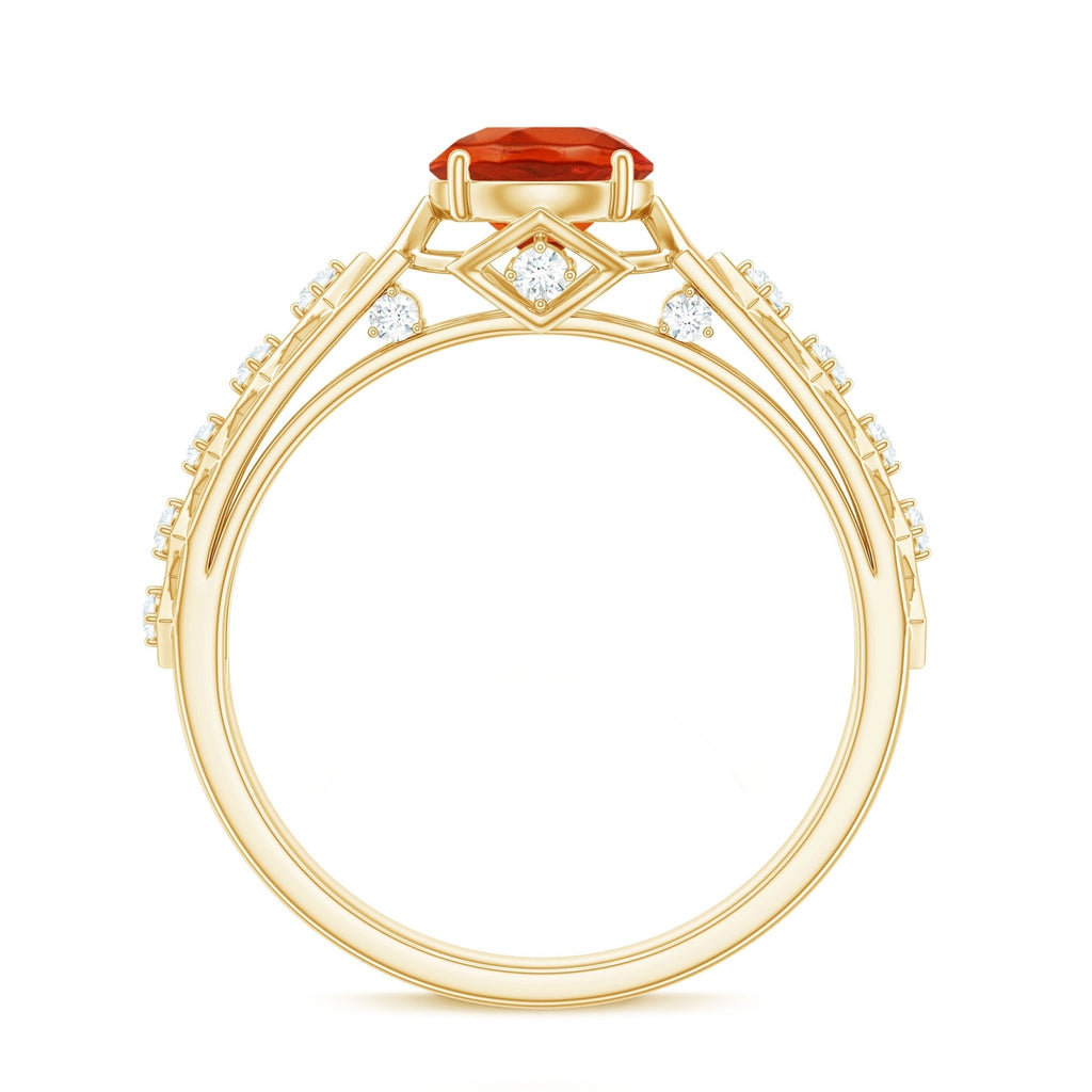 0.7 Carat Solitaire Fire Opal and Diamond Art Deco Engagement Ring