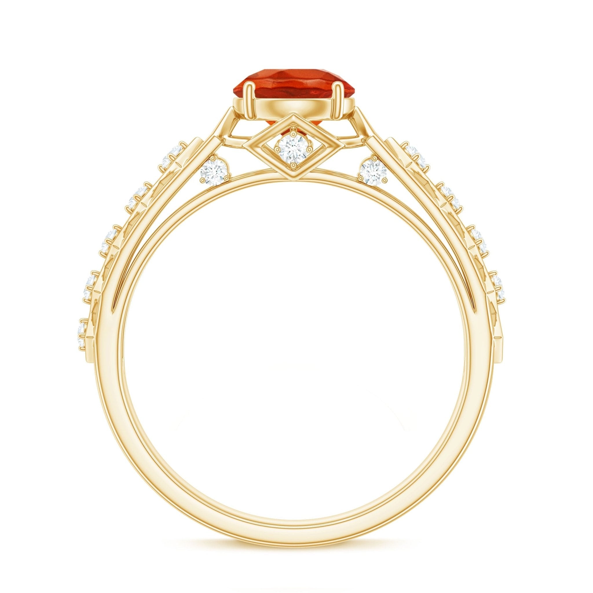 0.7 Carat Solitaire Fire Opal and Diamond Art Deco Engagement Ring