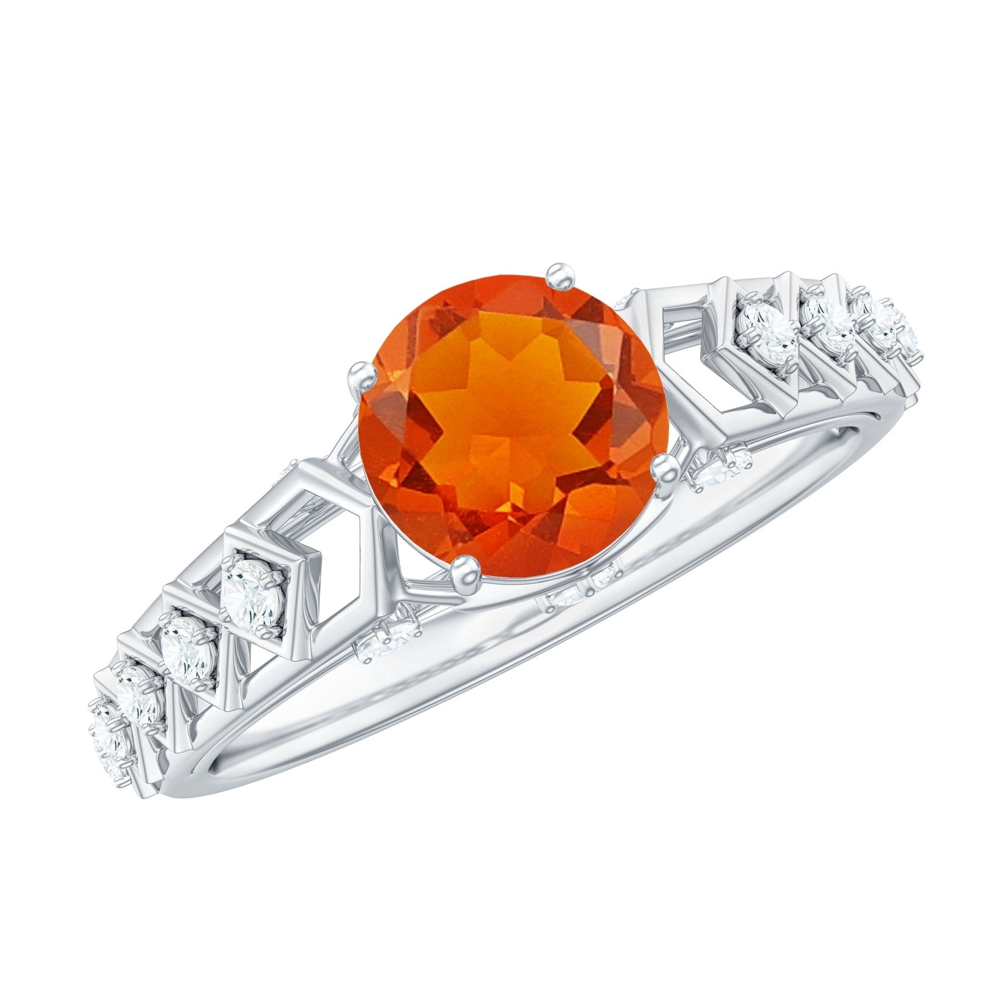 0.7 Carat Solitaire Fire Opal and Diamond Art Deco Engagement Ring