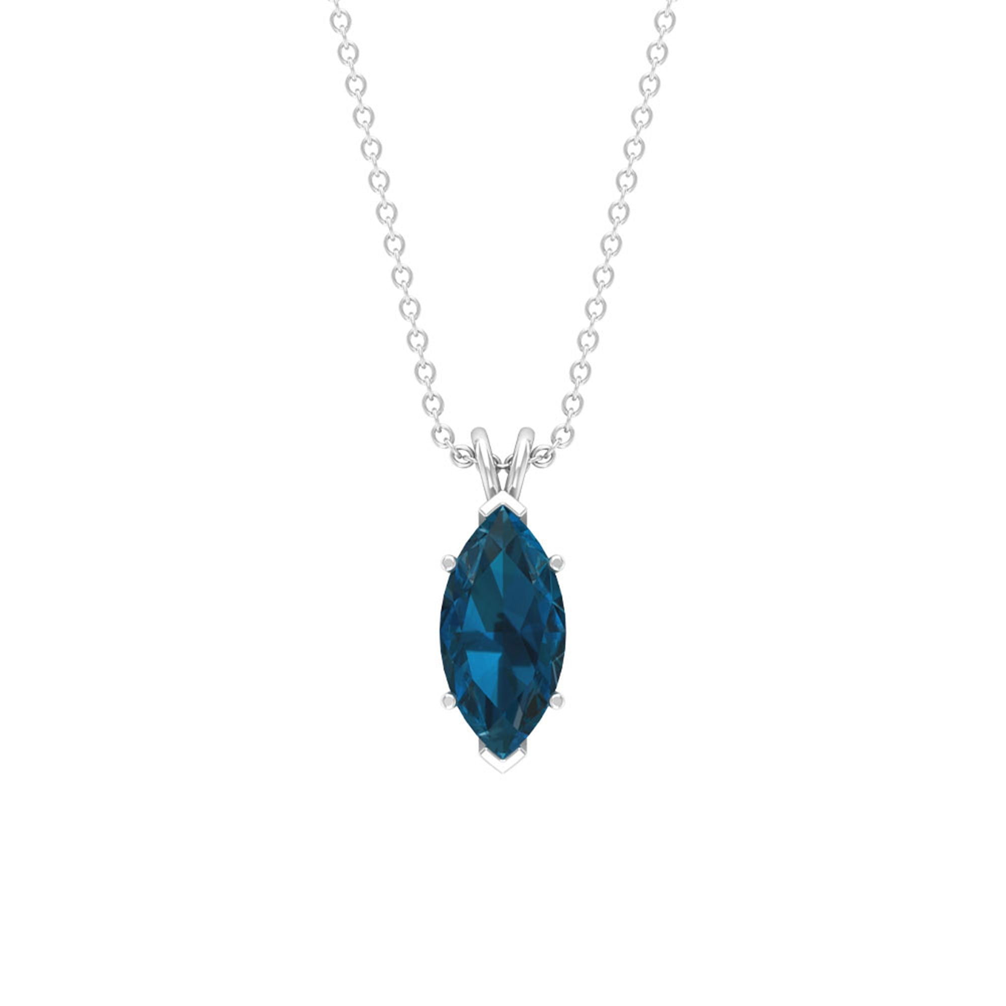 0.74 Carat Marquise Cut London Blue Topaz Solitaire Pendant