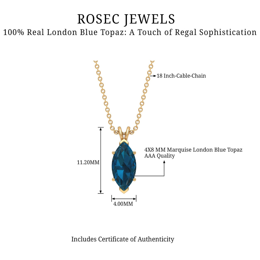 0.74 Carat Marquise Cut London Blue Topaz Solitaire Pendant