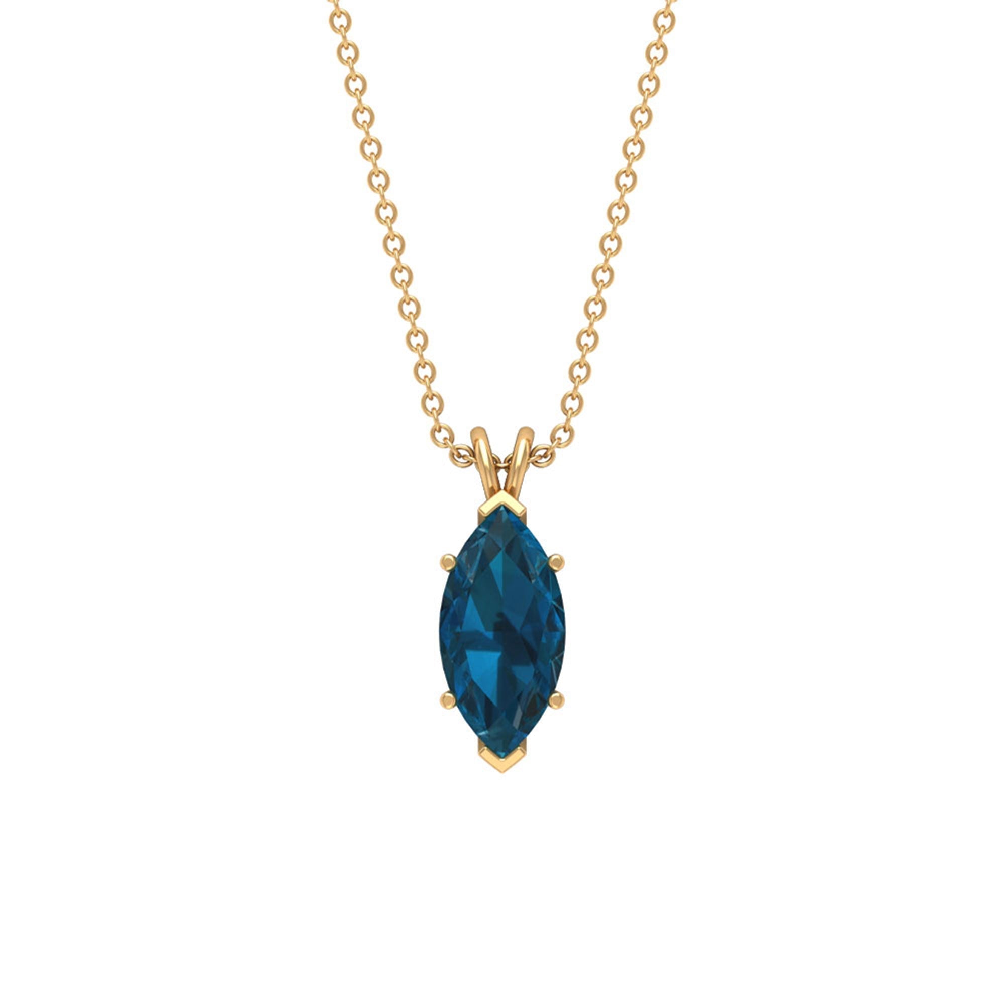 0.74 Carat Marquise Cut London Blue Topaz Solitaire Pendant