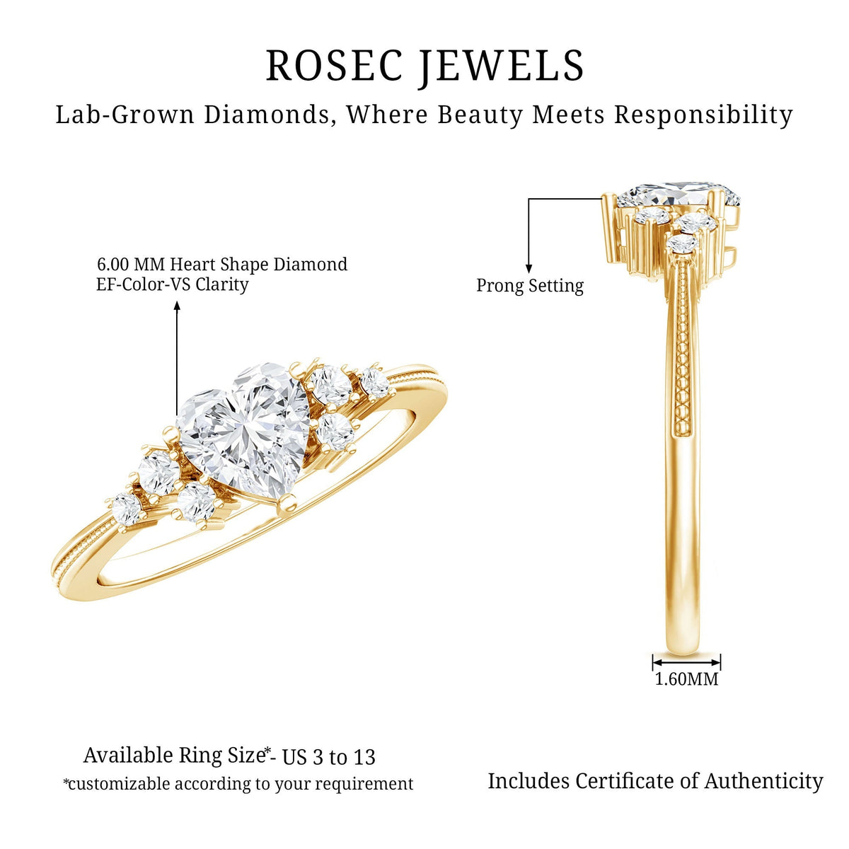 0.75 Carat Lab Grown Diamond Heart Shaped Engagement Ring