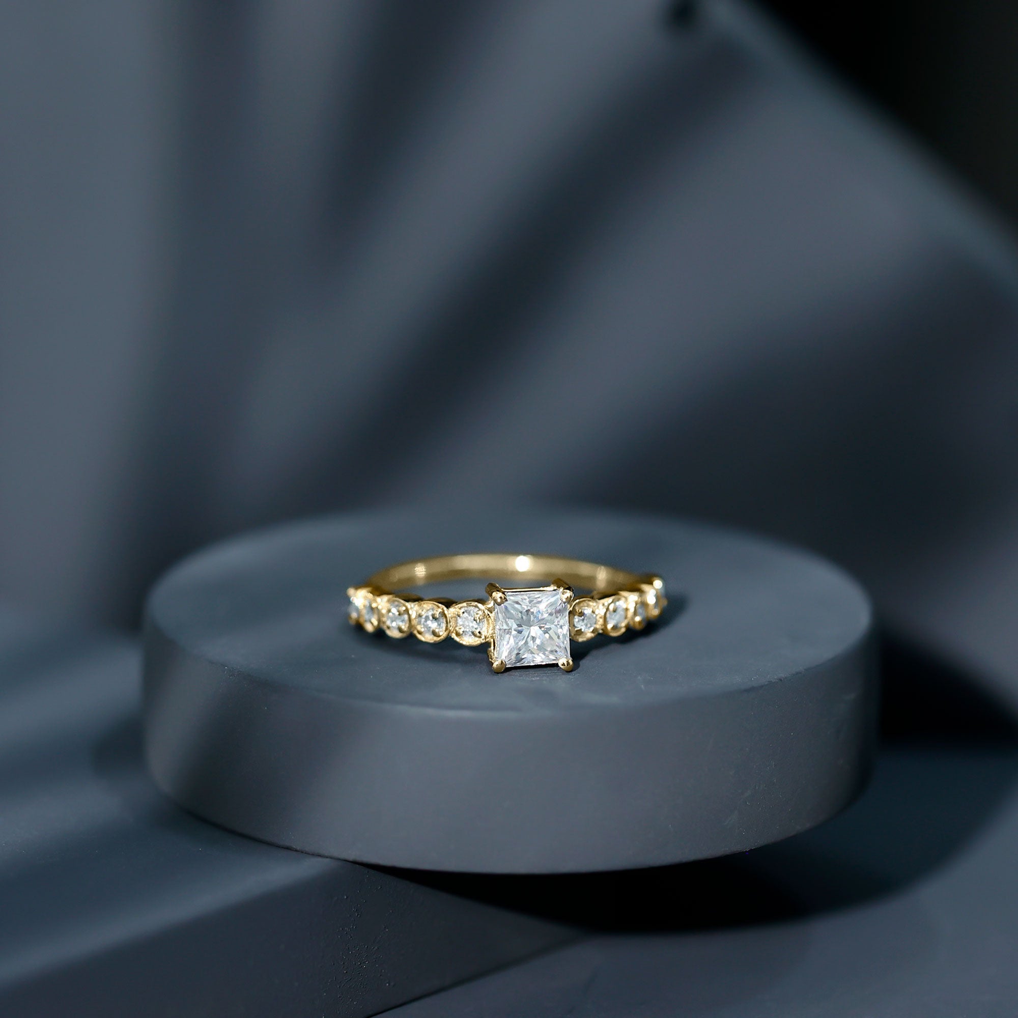 0.8 Carat Lab Grown Diamond Princess Cut Engagement Ring With Side Stones