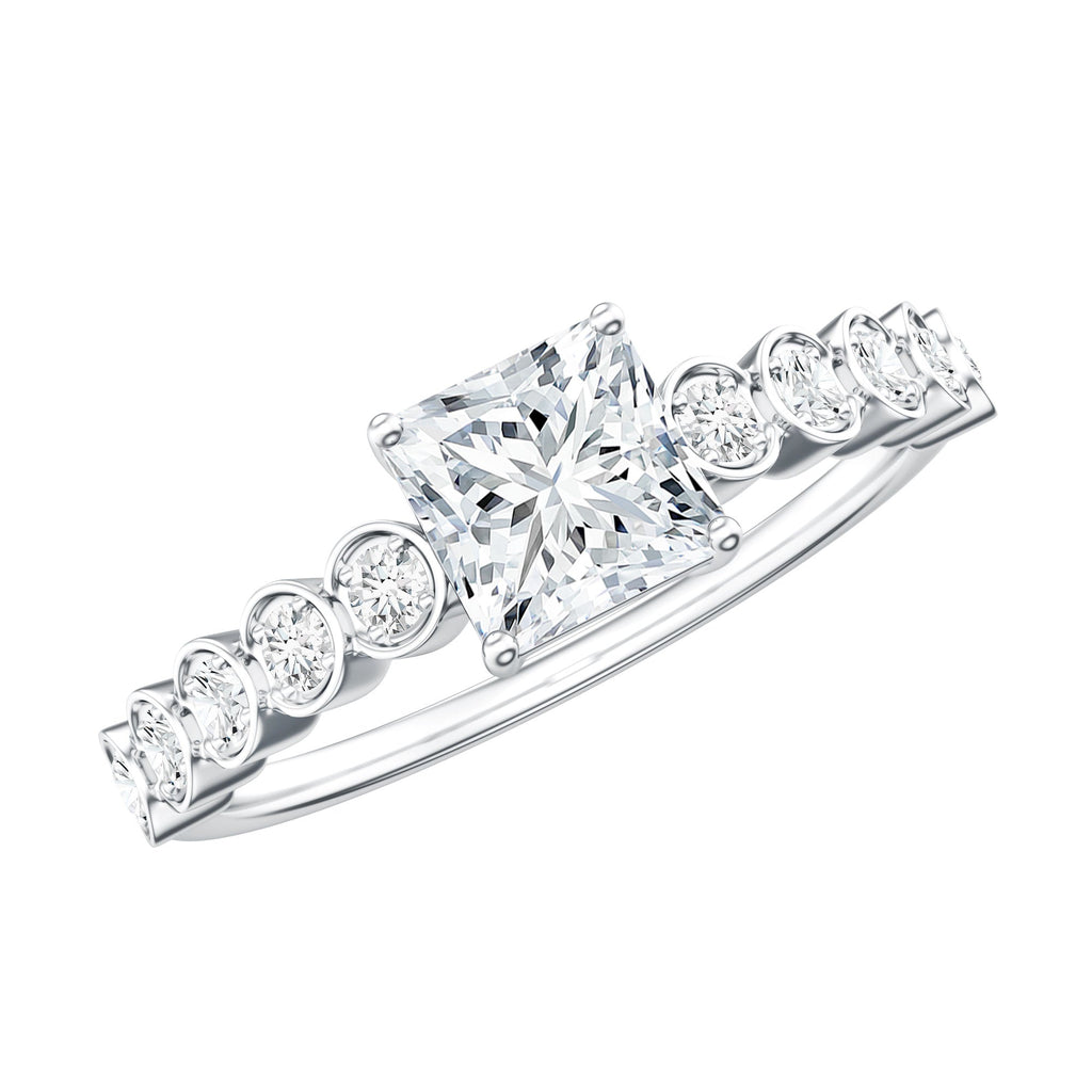 0.8 Carat Lab Grown Diamond Princess Cut Engagement Ring With Side Stones