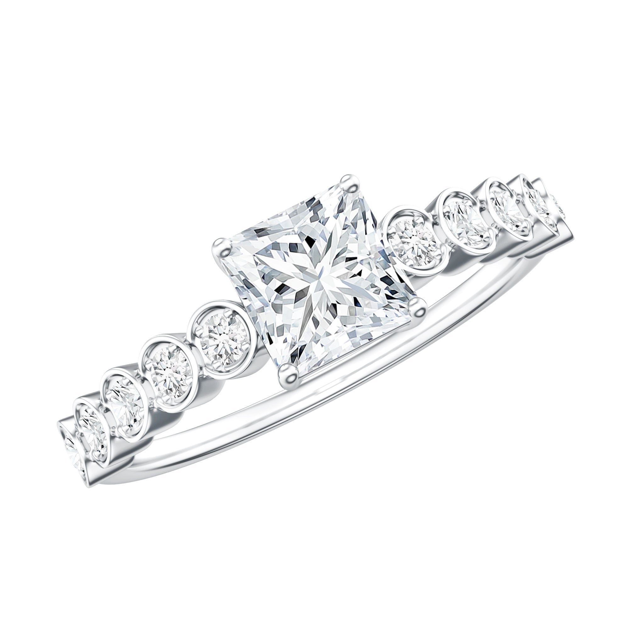 0.8 Carat Lab Grown Diamond Princess Cut Engagement Ring With Side Stones