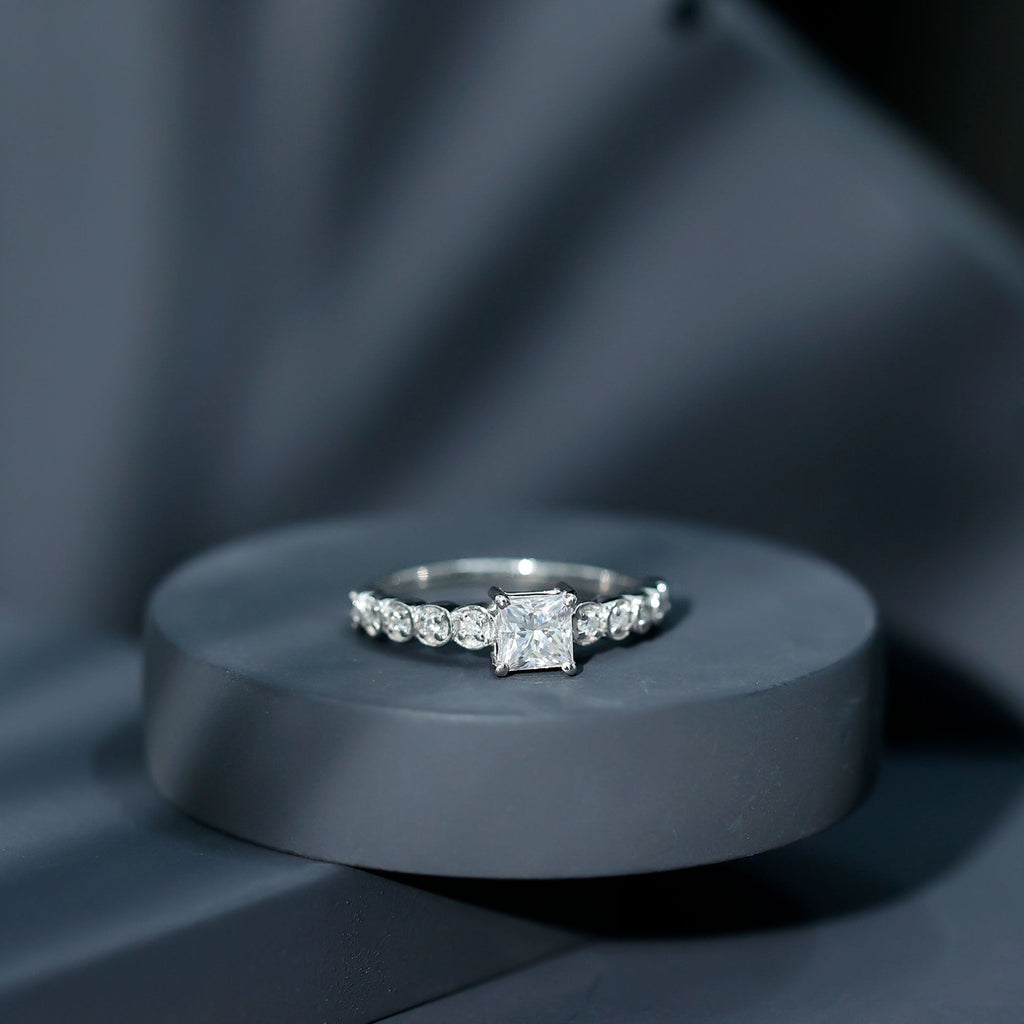 0.8 Carat Lab Grown Diamond Princess Cut Engagement Ring With Side Stones